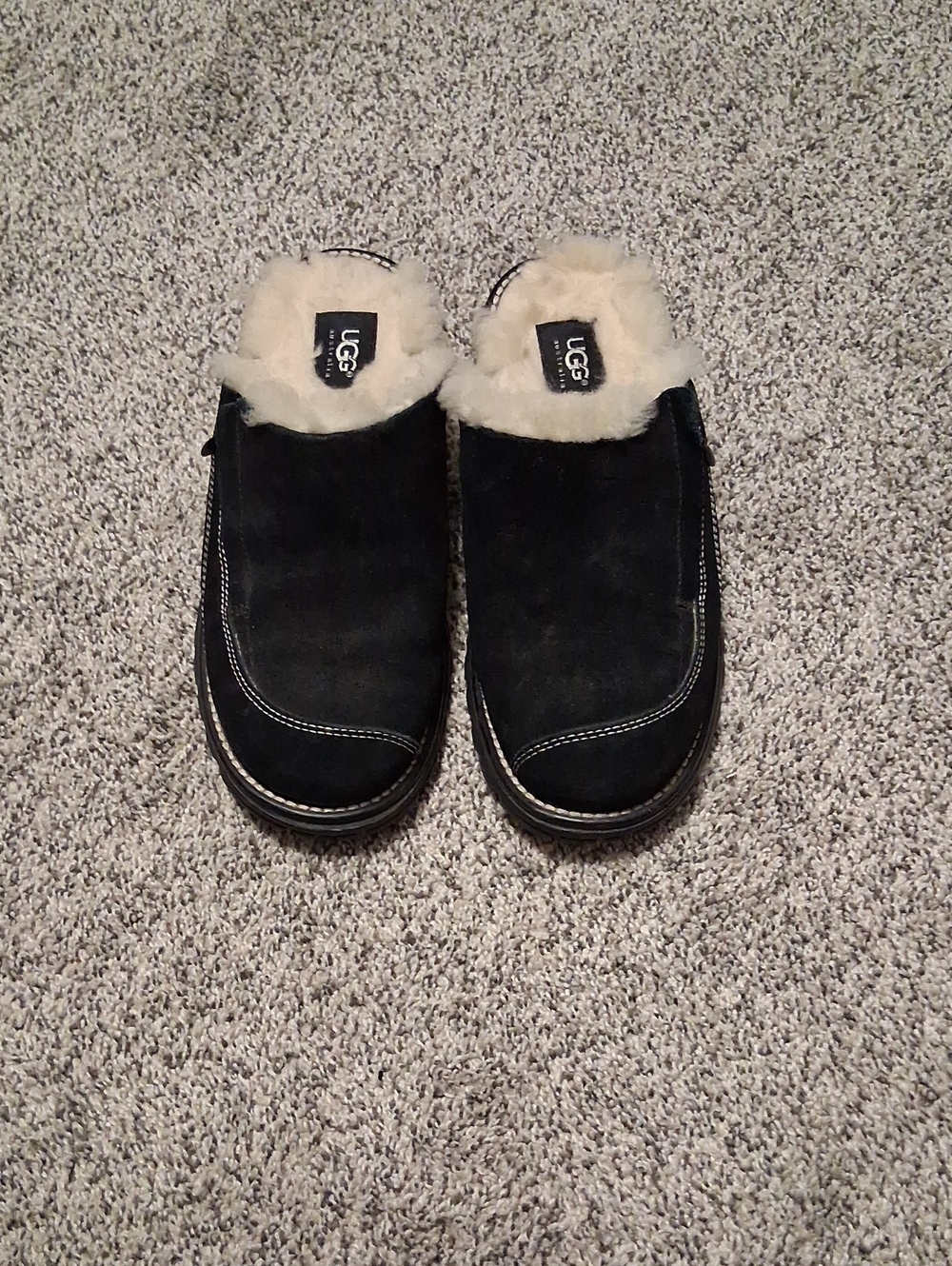 UGG Black Suede Shearling-Lined Clog Mules